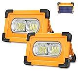 T-SUN Solar 80W LED Work Light Rechargeable Portable USB Flood Light 4 Modes Security Job Site Lighting Waterproof 11000mAh Power Bank for Outdoor Camping Fishing Hiking Car Repairing Emergency 2 PACK