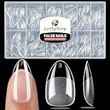 Short Almond Nail Tips, 240pcs Soft Nail Gel Tips Pre-Shaped Acrylic Fake Nails, Half Matte Full Cover Clear Gelly Press on Flase Nail Tips for Extension Nail Manicure Home DIY 12 Sizes Gelly Tips