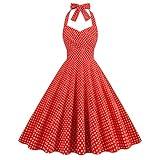 1950s Dress for Women Pinup 50s Red Polka Dot Dress 1940s Rockabilly Dress for Women Halter Bowknot 50's Dresses for Women Vintage Dress for Women 1950s Audrey Hepburn Dress with Pockets Red-Ruched L