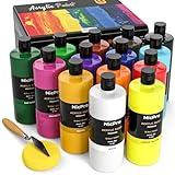 Nicpro 14 Colors Large Bulk Acrylic Paint Set (16.9 oz,500 ml) Rich Art Painting Supplies, Non Toxic for Multi Surface Canvas Wood Leather Fabric Stone Craft, for Kid & Adult with Color Wheel