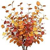 VGIA 6 Pcs Aritificial Eucalyptus Stems Fall Decorations Leaves Spray Autumn Decorations with Fall Eucalyptus Branches and Fall Plants for for Fall Floral Arrangements