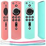 [2 Pack] Silicone Remote Cover Compatible with Fire TV Stick 4K Alexa Voice Remote Control, Lightweight Anti Slip Shockproof Protective Sleeve (Mint Green + Pink)