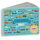 CUPKIN Sticker Book for Kids 2-4, 500+ Kids Stickers, Cars, Trucks, Planes & Trains 12 Coloring Pages 12 Side by Side Scenes, Fun Toddler Travel Activity Coloring and Sticker Books for Ages 4-8 + 8-10