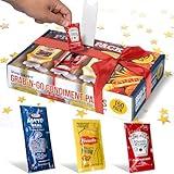 Grab-n-Go Condiment Packs with Spreader - 50 Single Serve Pouches of Each: Ketchup, Mustard, and Mayo - 150 Pack, Dispenser Box, Great for Picnics, Boxed Lunch, BBQ, Travel, and Parties