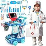 Doctor Kit for Toddlers 3-5 Dress Up Toys for 2 3 Year Old Girls Toddler Doctor Play Set with Cart and Doctor Costume Stethoscope Dentist Vet Kids Pretend Play Girls Toys for 2 3 4 5 6 Gift