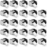 Whistle, 24 PCS Professional Stainless-Steel Whistles with Lanyards in Bulk, Very Loud Metal Sports Whistle, Perfect for Coaches, Referees, Lifeguards, Officials, and Teams, Silver