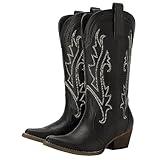 HISEA Rollda Cowboy Boots for Women Cowgirl Boots Ladies Western Embroidery Pointy Toe