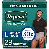 Depend Fresh Protection Adult Incontinence Underwear for Men, Disposable, Maximum, Large, Grey, 28 Count, Packaging May Vary