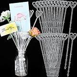 Jetec 100 Pieces Plastic Clear Floral Picks Card Holders Heart Head Flower Pickers Card Holders for Wedding, Birthday Parties, Events, Decorations, 9 Inch, 13 Inch