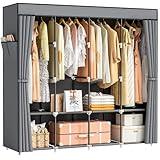 Neatrays Wardrobe Closet, 66 Inch Portable Closet for Hanging Clothes, Large Capacity Clothes Rack Organizer with Cover & 4 Hanging Rods & 8 Storage Shelves & 2 Side Pockets（Black）