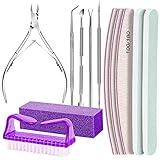 FANDAMEI Manicure and Pedicure Tools Kit, Manicure Kit, Nail Files 100/180, Nail Buffer Block, Nail Cuticle Nippers, Cuticle Pusher, Cuticle Peeler, Ingrown Toenail Tool, Toenail File, Purple