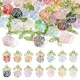 Beadthoven 28pcs Crystal Glass Rose Flower Charms 14 Colors Glass Flower Pendants Mini Rose Dangle Charms Jewelry Making Findings for DIY Earrings Bracelets Necklaces Women