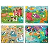 Chuckle & Roar - 4 Pack Tray Puzzles - Farm, Dinosaurs, Jungle, and Zoo - Larger Pieces Designed for Preschool Hands - 12 & 24 PC Tray Puzzles