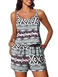 Summer Mae Swim Romper Women's One Piece Swimsuits with Pockets 2025 Blouson Modest Bathing Suits Bohemia Game Board Size 16