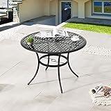 LOKATSE HOME 42.1" Outdoor Patio Round Dining Table with Umbrella Hole, Steel Frame for Backyard Lawn Balcony Deck