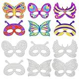 VKPI 24 PCS Color Your Own Butterfly Paper Masks, Coloring Mask Craft Kit for Kids, Birthday Party Favors School Activities