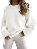 ANRABESS Women's Oversized Crewneck Long Sleeve Fuzzy Knit Casual Chunky Warm 2024 Fall Pullover Sweaters Top Trendy Outfits White Medium