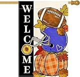 Baccessor Thanksgiving Fall Football House Flags Vertical Double Sided 28 x 40 Inch, Pumpkin Autumn Sports Game Day Large Flag for Yard Welcome Seasonal Holiday Outside Outdoor Decoration(Blue)