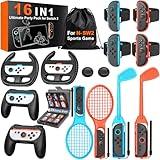 Switch 2 Sports Accessories Bundle – 16 in 1 Family Party Kit for Nintendo Switch 2 Only, with Golf Clubs, Tennis Rackets, Steering Wheels, Wrist & Leg Straps, Grips, Card Case & Storage Bag