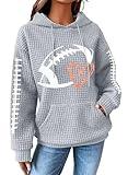 VILOVE Game Day Hooded Sweatshirt Women Funny Football Graphic Shirt Waffle Knit Game Day Pullover Hoodies Long Sleeve Grey