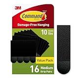 Command Medium Picture Hanging Strips, Damage Free Hanging Picture Hangers, No Tools Wall Hanging Strips for Living Spaces, 16 Black Adhesive Strip Pairs(32 Command Strips)