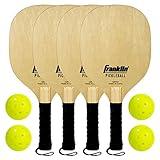 Franklin Sports Wooden Pickleball Paddle and X-40 Pickleball Set - Includes (4) Wooden Paddles and (4) pickleballs - USA Pickleball Approved X-40 Balls