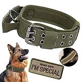 Tactical Dog Collar with Handle - Military Adjustable Dog Training Collar Soft Nylon and Heavy Duty Metal Buckle for Medium Large Dogs - with Patch (Green with Patch, X-Large)