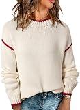 SHEWIN Womens Fall Fashion 2024 Casual Color Block Long Sleeve Pullover Sweaters Tops Crewneck Lightweight Knitted Sweater for Women 2024 Trendy,US 16-18(XL),White