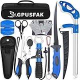 GPUSFAK Fishing Tool Kit, 8 Pieces Fishing Gear, Fishing Pliers with Lanyard, Fillet Knife, Fish Lip Gripper, Fly Ice Fishing Hook Extractor, Anti-Cutting Gloves