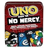 Mattel Games UNO Show ‘em No Mercy Card Game in Storage & Travel Tin for Kids, Adults & Family Night with Extra Cards, Special Rules & Tougher Penalties (Amazon Exclusive)