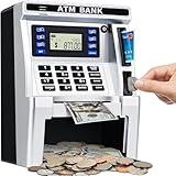 ATM Piggy Bank for Kids, ATM Machine for Real Money with Debit Card, Bill Feeder, Coin Recognition, Balance Calculator, Electronic Savings Safe Box, Gifts for Teen Boys Girls