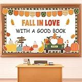 Justforjoyful Thanksgiving Reading Bulletin Board Decorations Thanksgiving Pumpkin Classroom Decors Autumn Maple Leaves Pumpkin Paper Cutouts for Home Library School Thanksgiving Chalkboard Wall