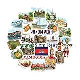 Navy Peony Captivating Cambodia Travel Stickers (28pcs) - Hand-Illustrated Angkor Wat, Khmer-Themed Vacation Decals for Journals, Scrapbooks, Luggage