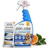 Pet Odor and Stain Eliminator - 32 oz ACTIVE Enzyme Cleaner for Dog & Cat Urine, Stain Remover Spray for Carpet, Upholstery, Hardwood, Spot Cleaning, Deodorizer for Dogs Cats Pets - Natural Citrus Oil