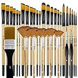 Bougimal 32 Pieces Paint Brush Set, Artist Series, Nylon Bristles with Round, Filbert, Flat, Fan, Angle, Detail Brush, Suitable for Artists and Beginners for Acrylic Painting, Oil, Watercolor, Gouache