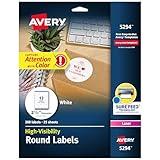 Avery High Visibility Printable Round Labels with Sure Feed, 2.5" Diameter, White, 300 Customizable Blank Labels Total (5294)