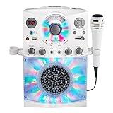 Singing Machine Portable Karaoke Machine for Adults & Kids with Wired Microphone, White - Built-In Speaker, Bluetooth with LED Disco Lights - Karaoke System with CD+G Player & USB Connectivity