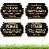 Soaoo 4 Pcs Please Do Not Drive or Park on Grass Yard Sign 8 x 12 Inch Double Sided Waterproof No Parking on Grass Sign with H Stake Keep Off Grass Sign Stay Off Grass Signs for Yard