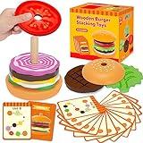 Jumlys Montessori Toys for 2, 3, 4, 5, Year Old, Wooden Burger Stacking Toys, Fine Motor Toys for Kids Boys Girls, Ideal Preschool Educational and Learning Toys, Perfect Christmas Birthday Gifts