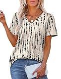 OFEEFAN Womens Tops Puff Sleeve Basic Summer T Shirts V Neck Flowy Loose Fit Casual Business Work 2025 Spring Clothes Trendy Travel Holiday Outfits Plain Tee Blouses Dressy Black Spot L