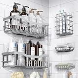 Shower Caddy 5 Pack,Adhesive Shower Organizer for Bathroom Storage&Home Decor&Kitchen,No Drilling,Large Capacity,Rustproof Stainless Steel Bathroom Organizer,Shower Shelves for Inside Shower-Larger