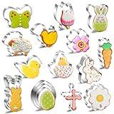 18 PCS Easter Fun Cookie Cutters, Easter Bunny Egg Carrot Rabbit Cookie Cutter Butterfly Flower Chick Lamb Cross Shapes Stainless Steel Biscuit Cutters for Baking Holiday Party Decorations