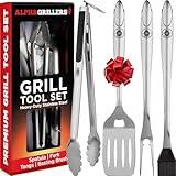 Heavy Duty Grilling Accessories - Stainless Steel Grill Tools Set BBQ Accessories for Outdoor Grill with Spatula, Fork, Brush & Tongs - Grilling Gifts for Men