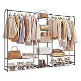 SONGMICS Wardrobe Closet, 72 Inch Large Portable Closet, Clothes Rack for Hanging Clothes,Heavy Duty Garment Rack, Storage Organizer with Shelves, 72 x 11.4 x 62.4 Inches, Black ULGR463B01