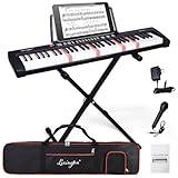 Lexington 61 Key Keyboard Piano, Complete Electronic Piano Keyboard Set for Beginners Adults, Portable Music Keyboard with Lighted Keys, Teaching Modes, Stand, Case, Microphone (61-Key Black)