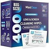 Glasses Wipes Lens Cleaner - Lens Wipes for Eyeglasses - 400 Pre-moistened Individually Wrapped Wipes for Eye Glasses, Electronics, Phone, Computer, Laptop Screen - Camera Lens Cleaner - Made in EU