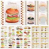 Faccito 96 Pcs Food Game Make Your Own Hamburger Sandwich Educational Food Cook Game Mix and Match DIY Crafts Learning Activity Build a Hamburger Ingredient Cards Glue Stickers Birthday Party Supplies