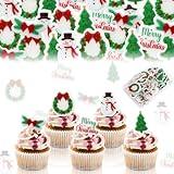 100Pcs Edible Christmas Cupcake Toppers with Snowman, Tree, Wreath - Perfect for Christmas Cake Decorations and Holiday Parties