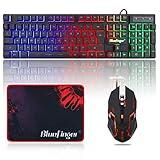 BlueFinger RGB Gaming Keyboard and Backlit Mouse Combo, USB Wired, LED Gaming Set for Laptop PC Computer Game and Work