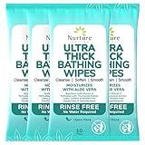 Nurture XL Ultra Thick Body Wipes for Adults w/Aloe | 40 Extra Large Disposable Cloth Wet Cleansing No Rinse Bathing Washcloths, Waterless Shower | Bath Wipe for Women, Men & Elderly